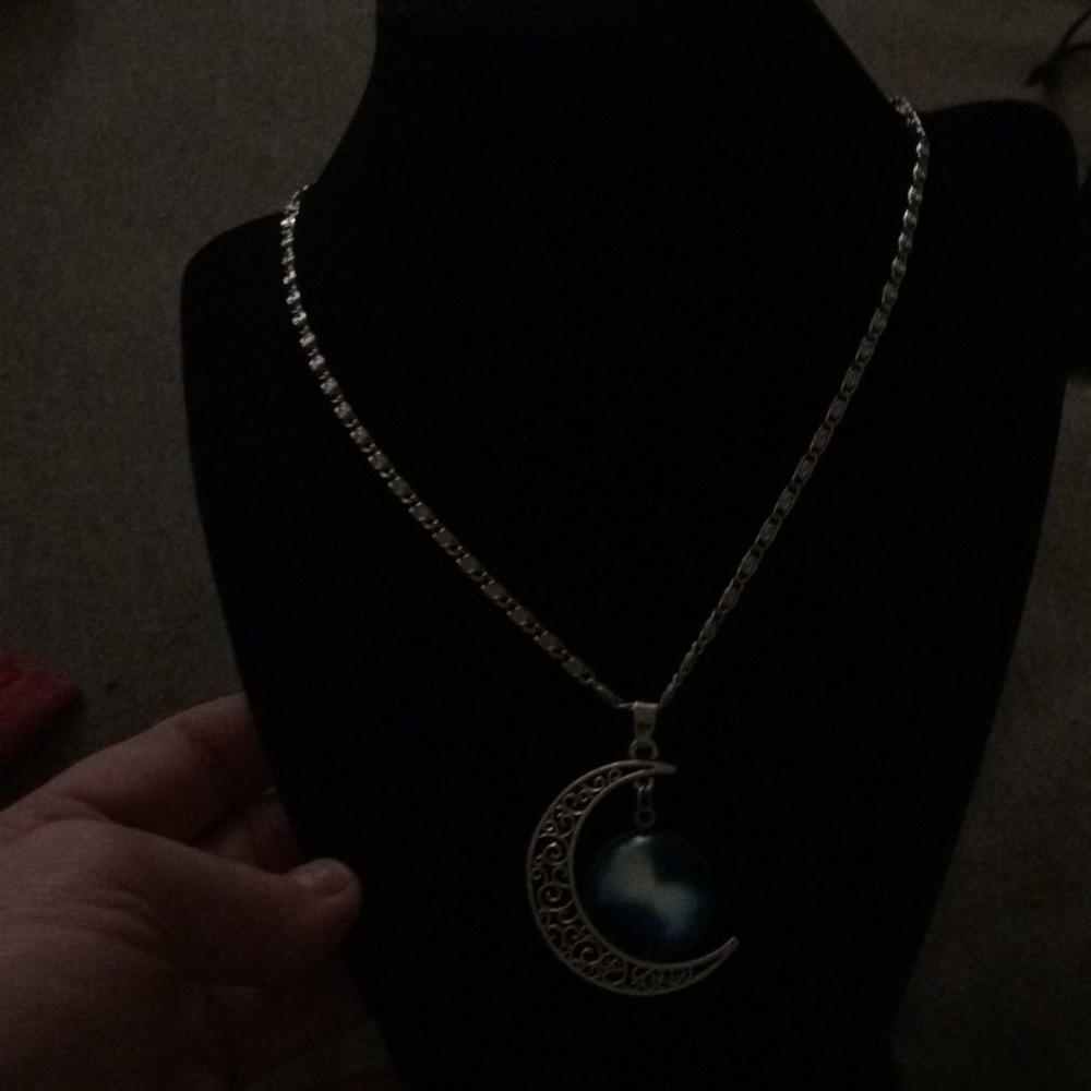 Crescent moon nebula necklace